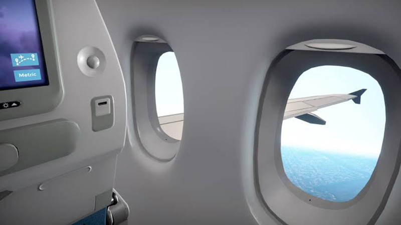 Vista interior da aeronave durante a viagem para o Canadá