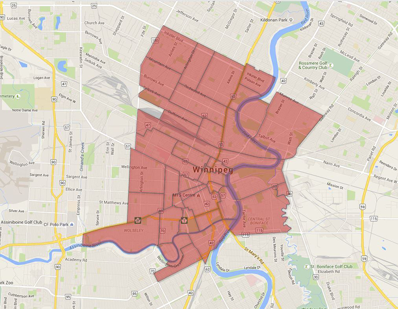 Mapa de bairros em Winnipeg