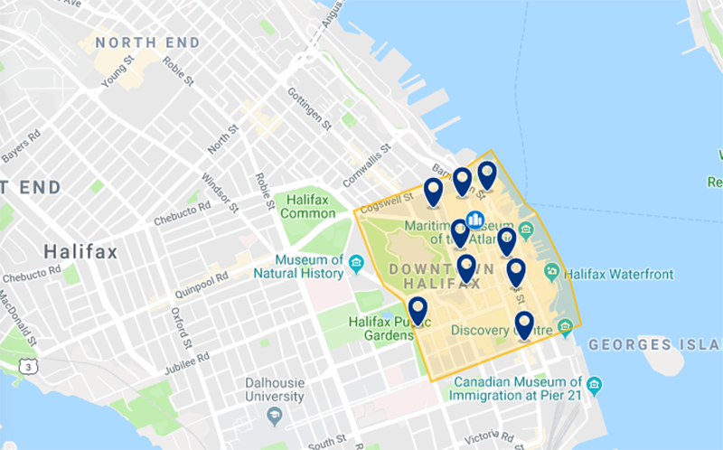 Mapa melhor região para se hospedar em Halifax