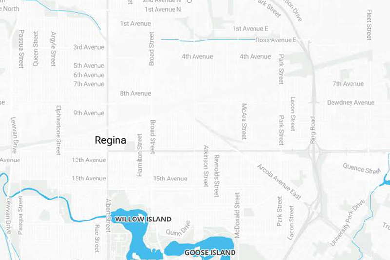 Mapa de regiões em Regina