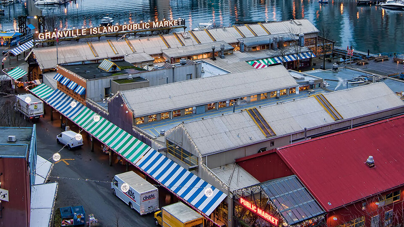 Vista aérea do Mercado de Granville Island em Vancouver